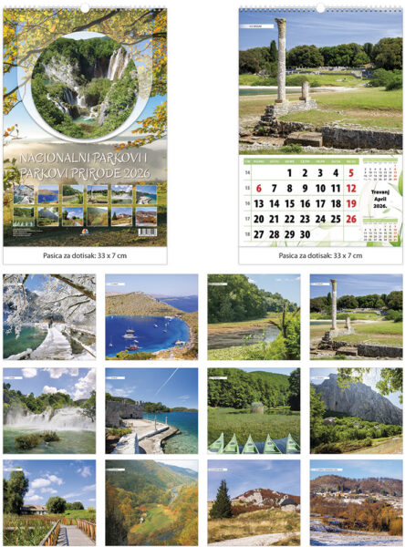 203092-EC Kalendar NACIONALNI PARKOVI 13L 33x48+7,spirala, s vrećicom P25 JANP 2026