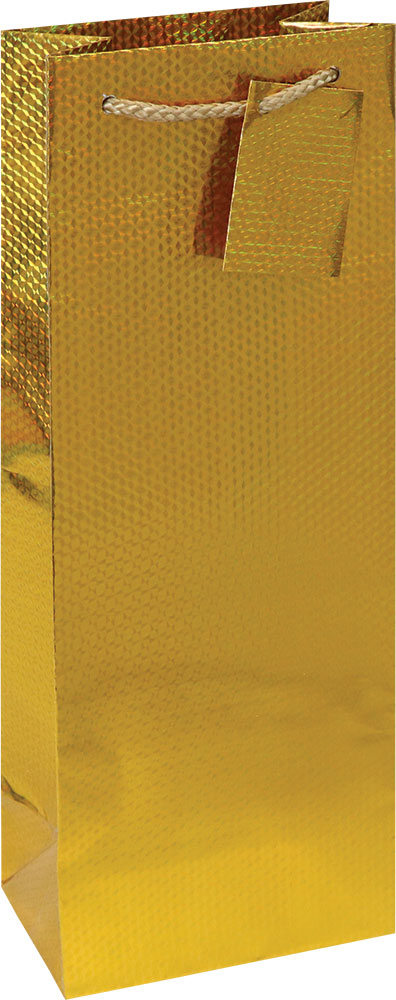 204616-EC Vrećica boca hologramska zlatna  13x36x8,5cm 71281 P12/144