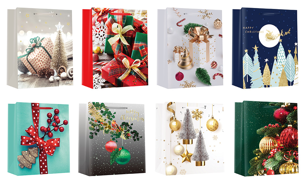 208047-EC Vrećica M božićna sjaj sort 17,8x22,9x9,8cm 71263 P12/240