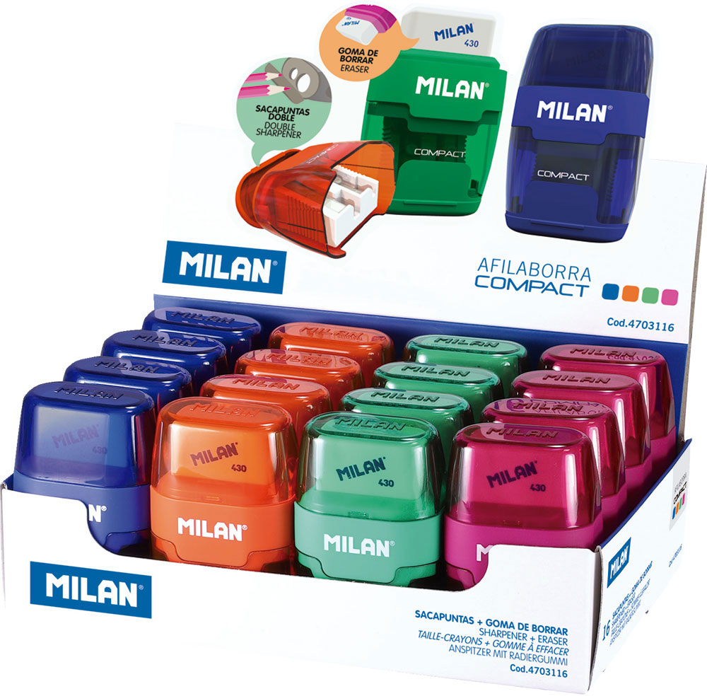 218113-EC Gumica+šiljilo dvostruko MILAN COMPACT sort display P16/128