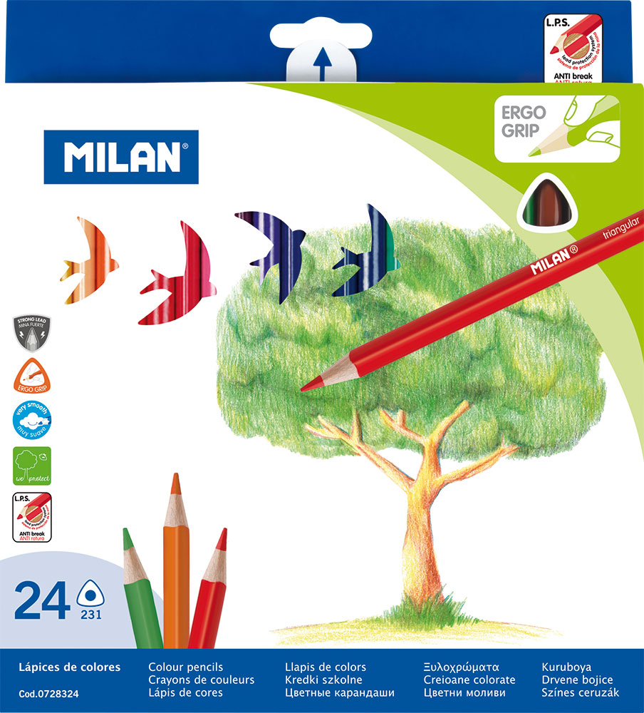 220073-EC Boje drvene 24/1 duge trokutaste MILAN karton bls P6/48