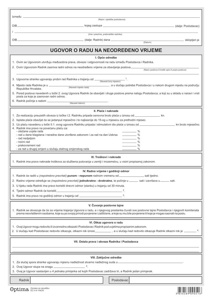 220844-EC Ugovor o radu neodr. EC-V-4-1/ncr EUR OPTIMA P100/1000