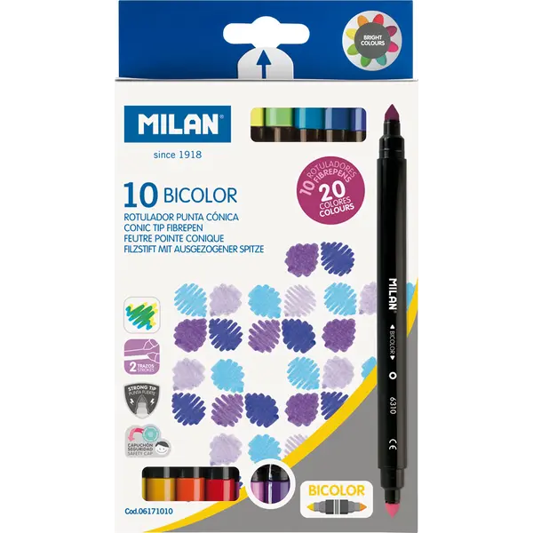 221578-EC Flomasteri 10/1 MILAN BICOLOR dvostruki, 20 boja bls  P12/144