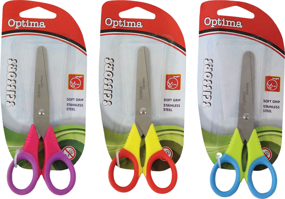 224028-EC Škare OPTIMA školske tupi vrh 13cm Rainbow na blisteru 100120 P12/240