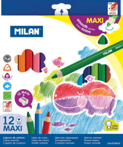 224194-EC Boje drvene duge debele 12/1 +šiljilo MILAN MAXI trokutaste P12/48