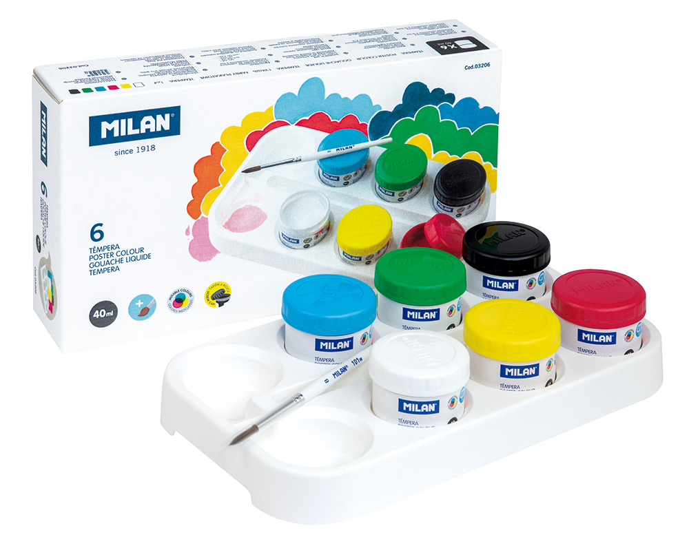 225421-EC Tempera set 6 boja X 40ml MILAN sa kistom i paletom za miješanje boja P20