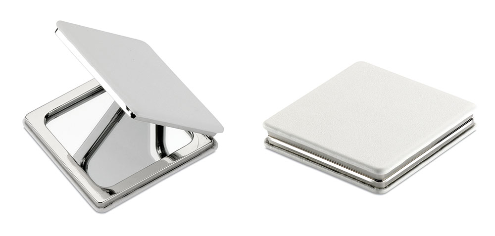 227078-EC Ogledalo sklopivo Glow bijelo, kvadratno 5,5x5,5x1 cm, umjetna koža PU