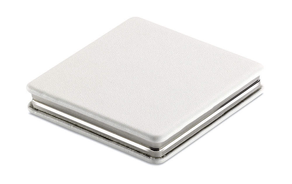 227078-EC Ogledalo sklopivo Glow bijelo, kvadratno 5,5x5,5x1 cm, umjetna koža PU