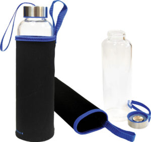 228540-EC Boca za vodu staklena Wave Black 600ml crno/plava 85157M P1/25