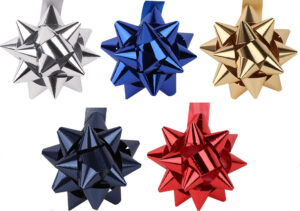 231252-EC Mašna zvjezdica samolj. metalik sjajna 1/1 6,5cm, mix 5 boja P100/1200