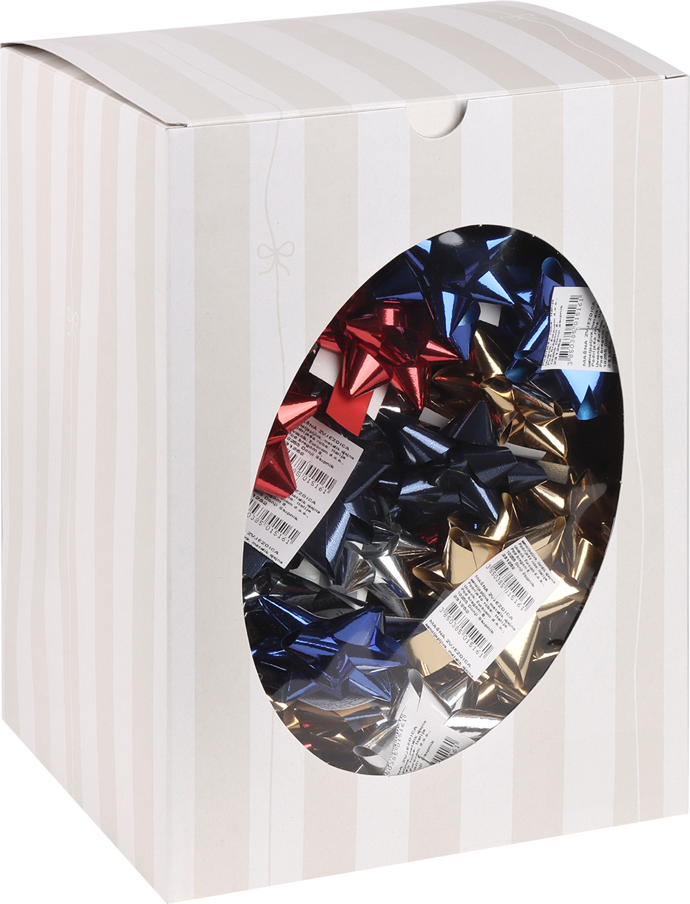 231252-EC Mašna zvjezdica samolj. metalik sjajna 1/1 6,5cm, mix 5 boja P100/1200