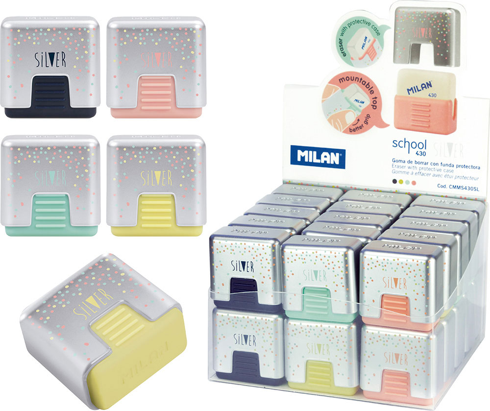 232478-EC Gumica MILAN School 430 SILVER sa zaštitim kućištem u displeju P30/120/1440