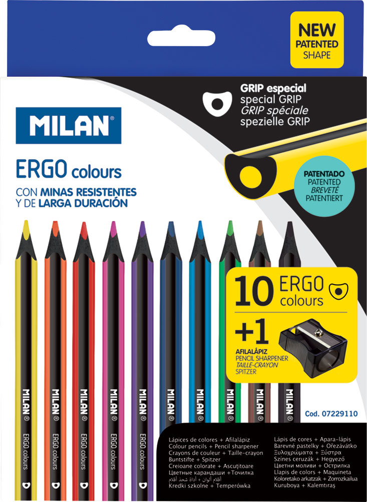 232481-EC Boje drvene 10/1 duge trokutaste+ šiljilo MILAN ERGO GRIP bls P12/48