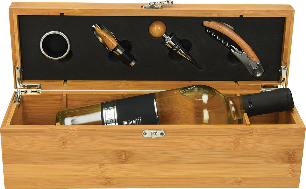 233583-EC Set vinski Cipro 4-djelni s pretincem za vino od bambusa P1/8