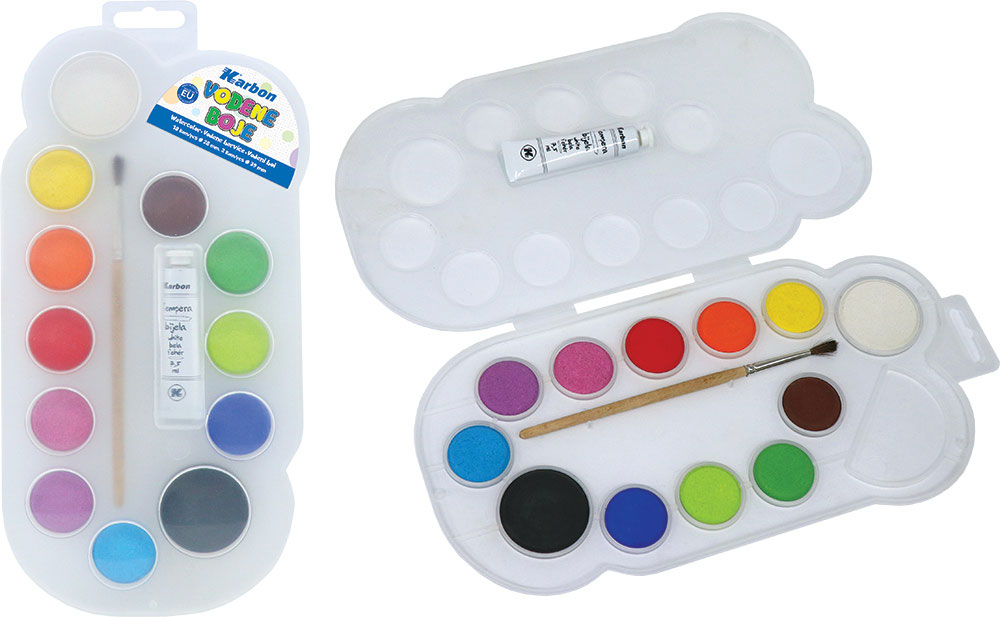 234071-EC Boje vodene 12/1 FI28+FI39 KARBON, kist + bijela tempera PVC kutija P60