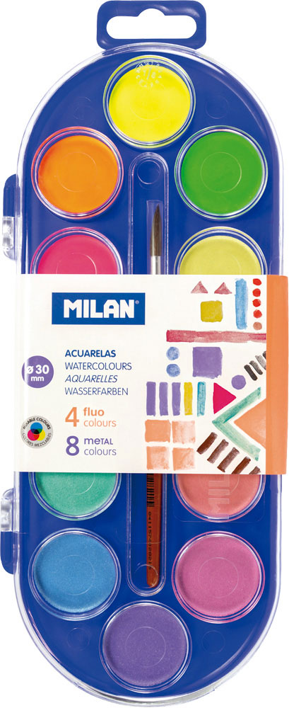 234266-EC Boje vodene fi30 12/1 pvc MILAN 5  fluo + 7 metal boja s kistom P6/24