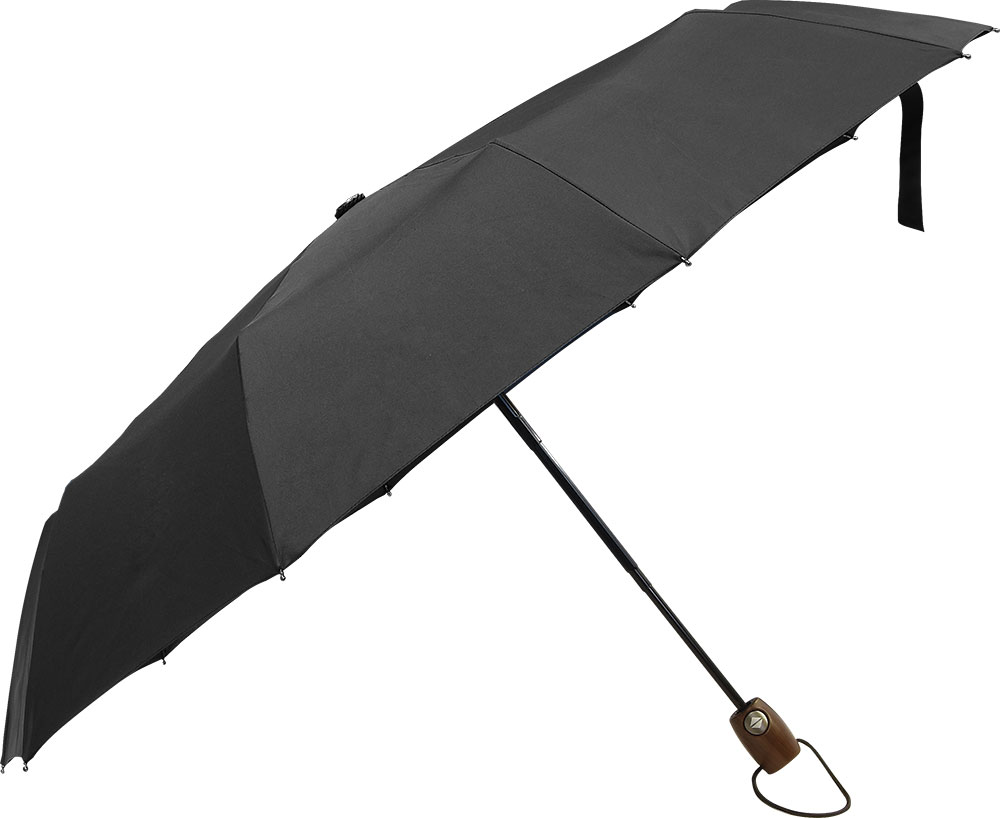 236208-EC Kišobran Kronos sklopivi O/C automatski crni, 10-panelni, drvena drška P12/48