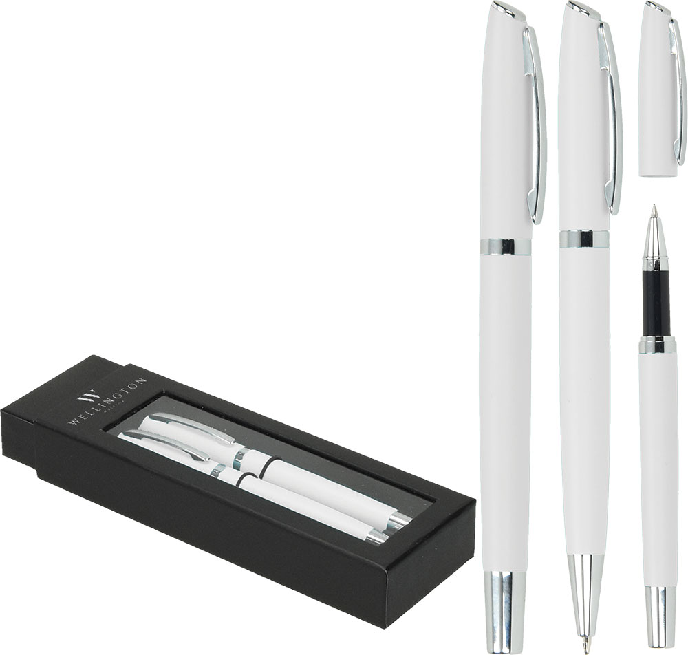 236285-EC Set pisaći Toledo Wellington kemijska olovka i roler bijeli P1/100