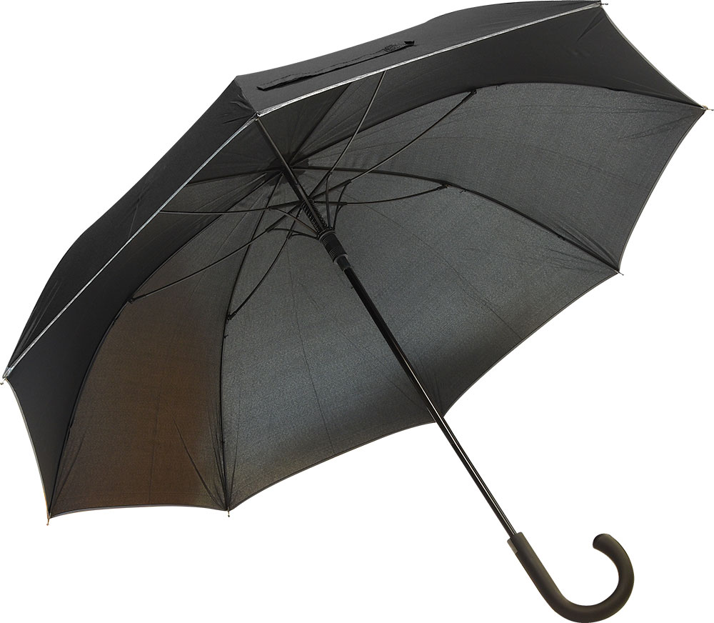 237575-EC Kišobran Aurora crni 8-panelni aut. gumirana drška, refl. rub P12/48