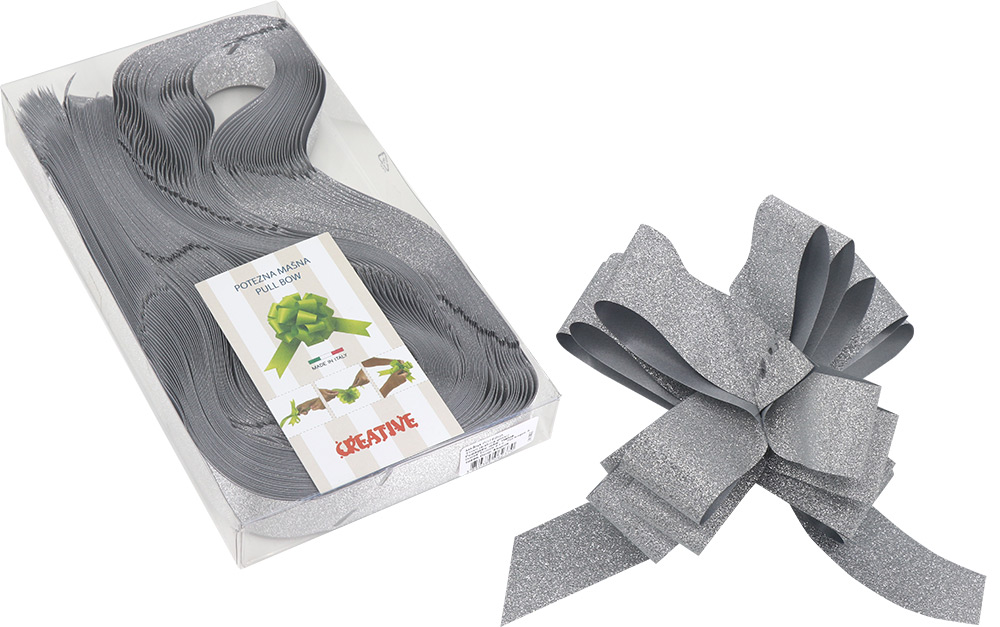 238747-EC Mašna potezna 31mm glitter srebrna 30 kom u pvc kutiji P30/300