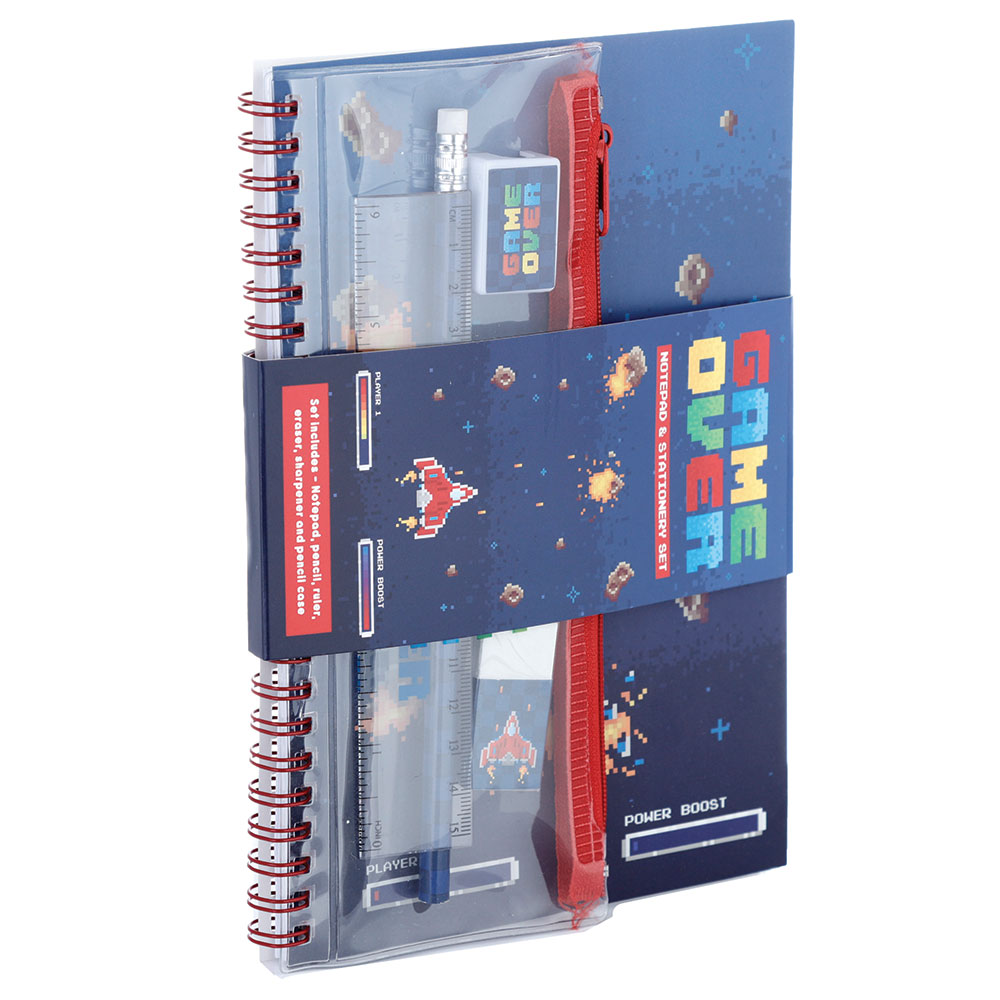 239631-EC Set šk.pribor 1/6 Game Over, spiralni notes sa pernicom i priborom P48 NETTO