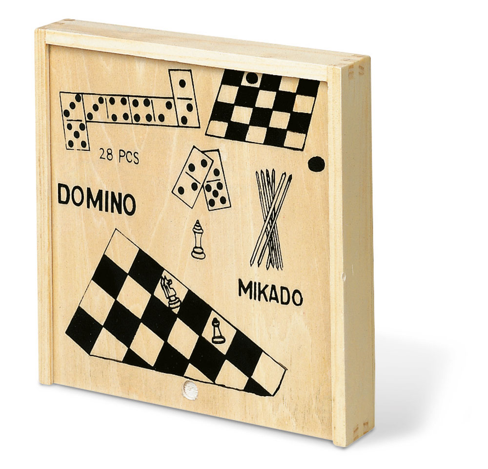 239867-EC Igra društvena 4U1 Šah, domino, mlin i Mikado u drvenoj kutiji, dim. 16x16x3 cm