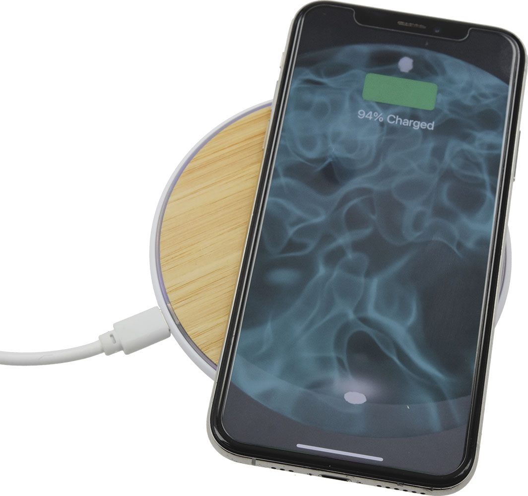 240370-EC Punjač power bank ECO VISION  bambusa , ABS za bežično punjenje, bijelo smeđi