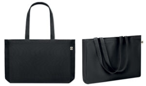 240409-EC Torba za shopping i plažu RESPECT canvas, reciklirani pamuk 280g crna 49x9x37cm