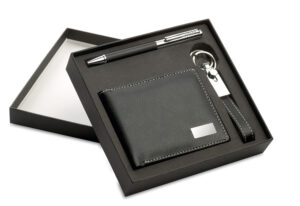 Set darovni Elegance muški novčanik PU, privjesak i roler crni u poklon kutiji