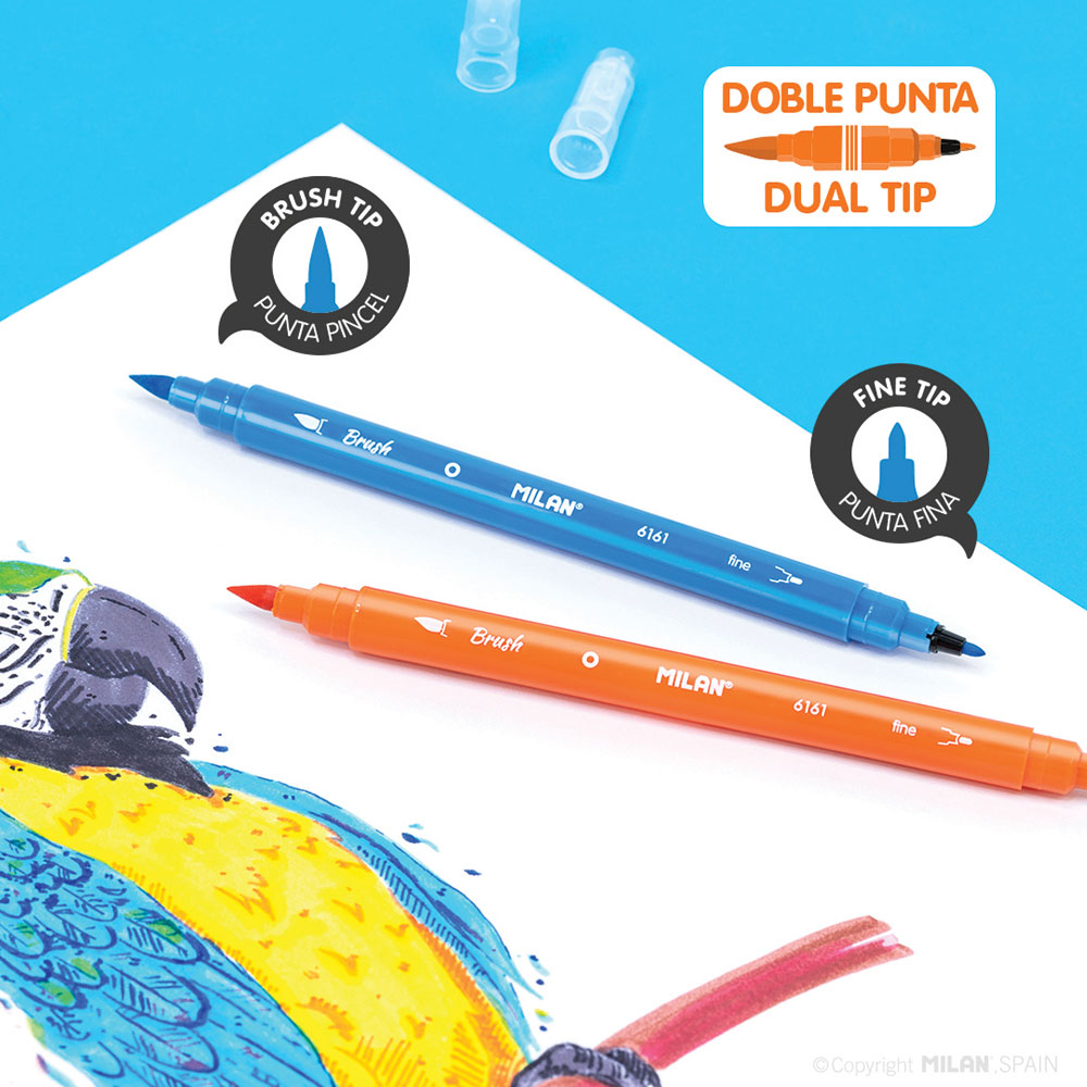 241049-EC Flomasteri 12/1 MILAN Dual Tip: kao kist+tanki vrh, metalna kutija P12/24
