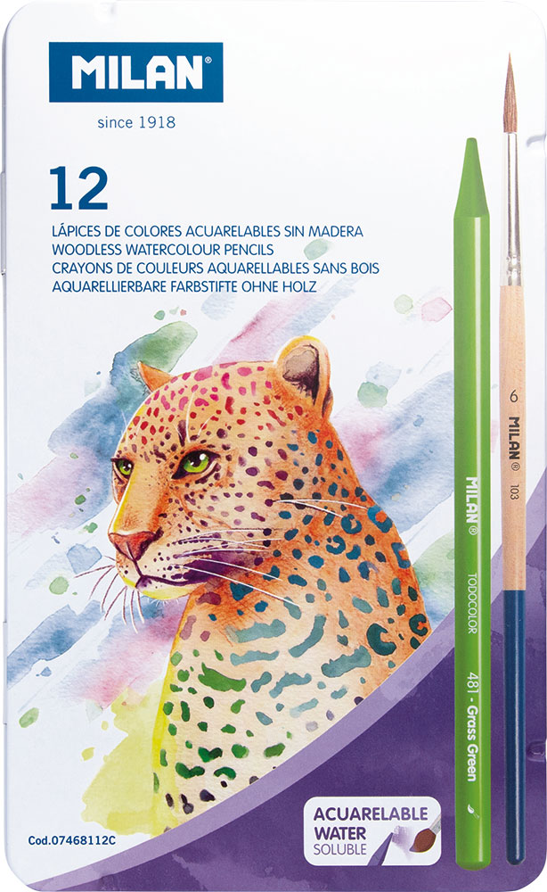 241050-EC Set crtaći MILAN Todocolor met.kut: 12 bezdrv akvarel bojica+kist P12/48