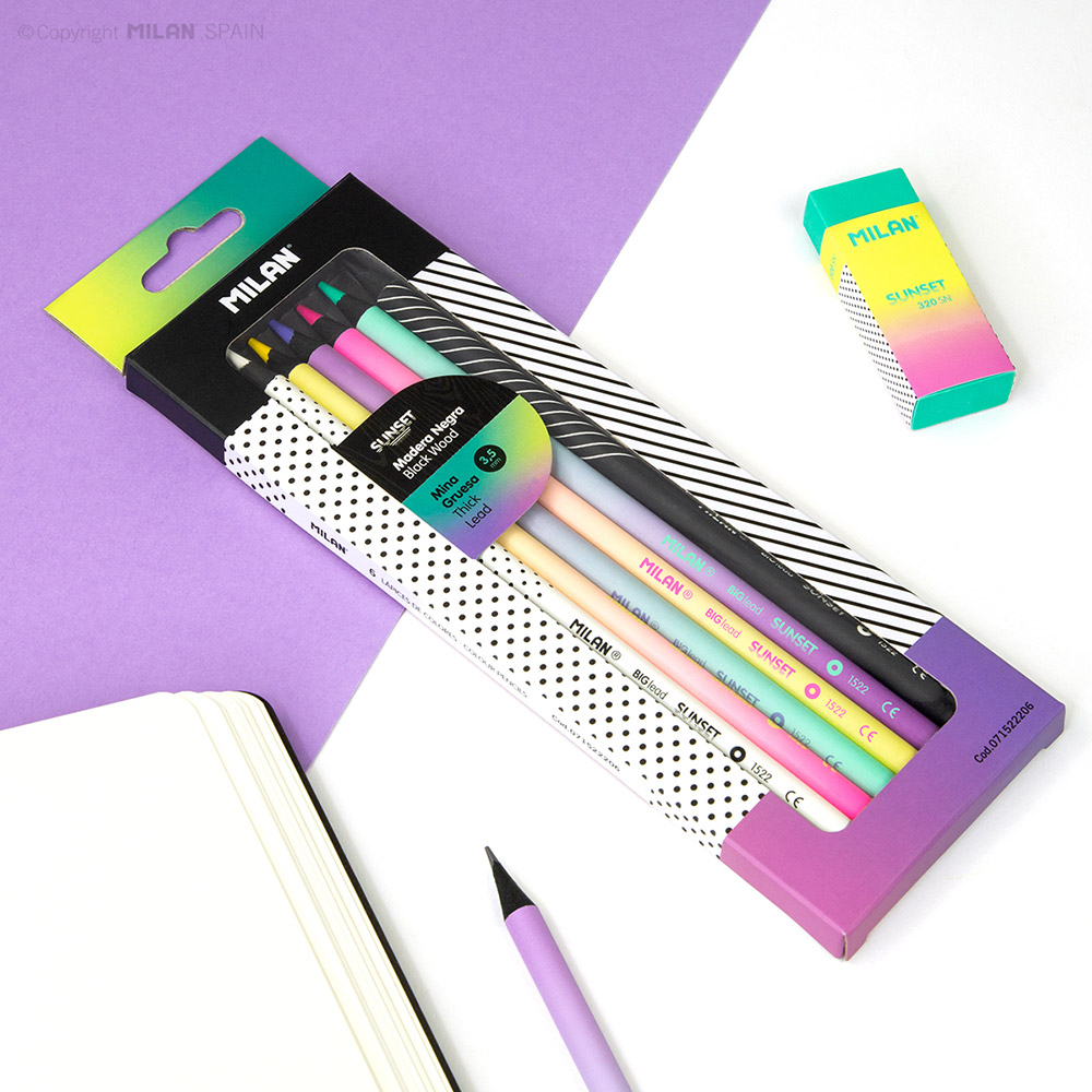 241318-EC Boje drvene  6/1 duge MILAN Sunset crno drvo, debela mina karton bls P24/144