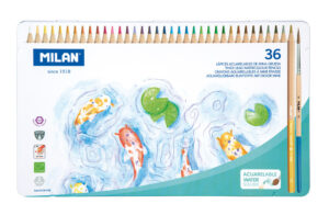 Drvene bojice 36/1 duge akvarel s kistom metalna kutija Milan