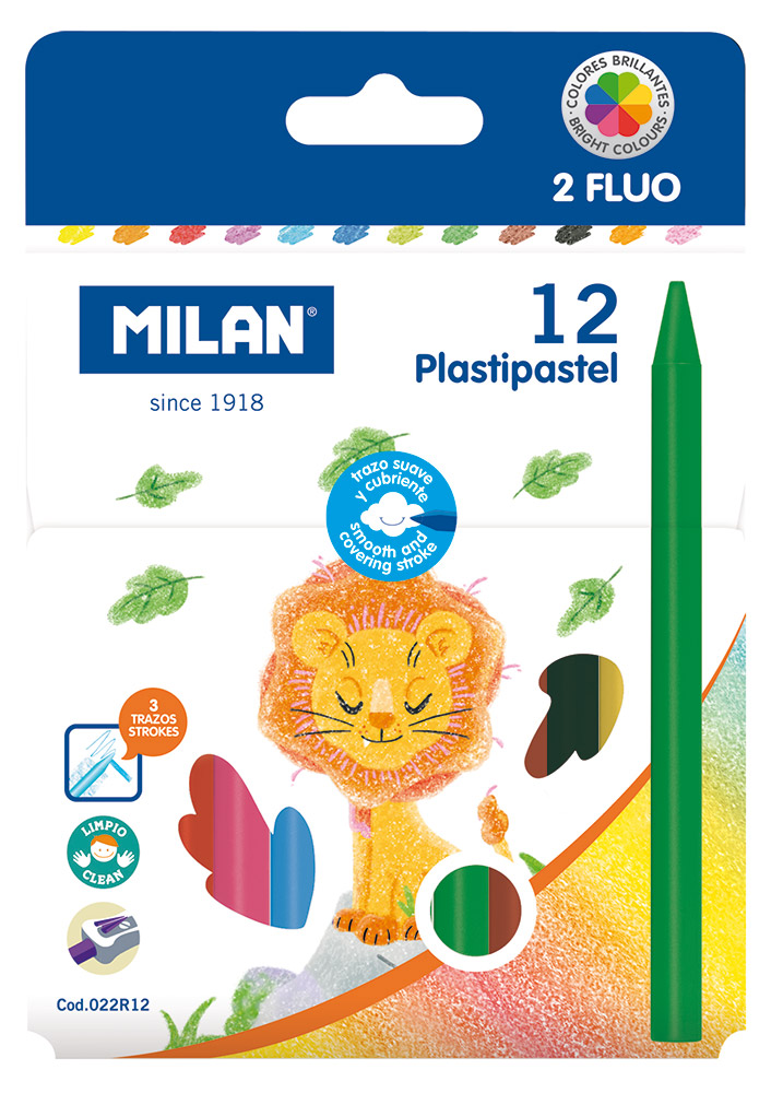 241321-EC Boje voštane 12/1 MILAN Plastipastel+2 fluo boje P20/80