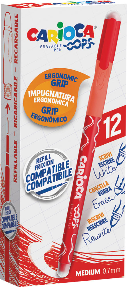 241498-EC Gel pen 0,7 piši-briši CARIOCA Oops crvena 43039/03 P12/288