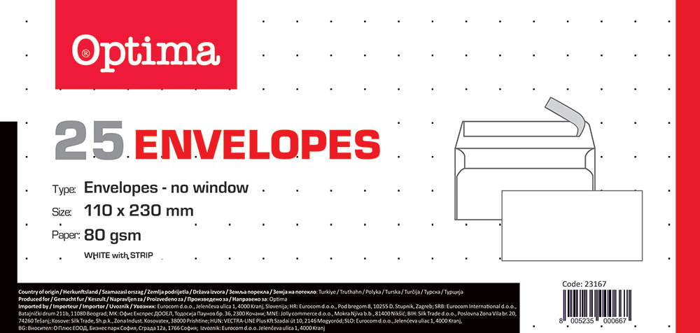 241746-EC Kuverta 11x23 ABT strip bijela 80gr. OPTIMA OFFICE 23167 25/1 P20