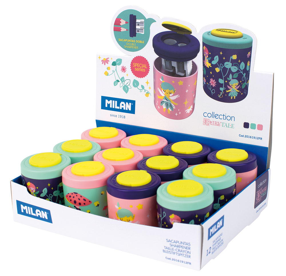 241906-EC Šiljilo plastično 2 rupe MILAN Collection Fairy Tale sort display P12/60/180
