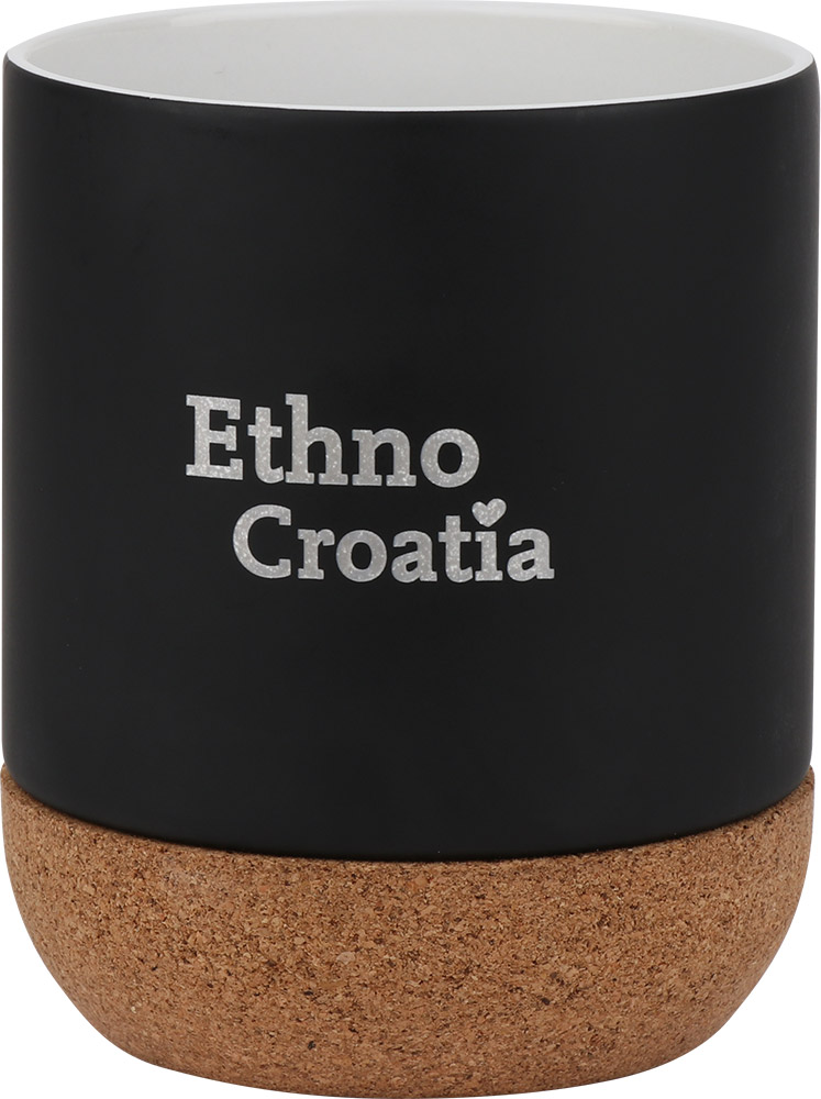 241928-EC Šalica keramička s plutom Ethno Croatia 300 ml crna mat P20