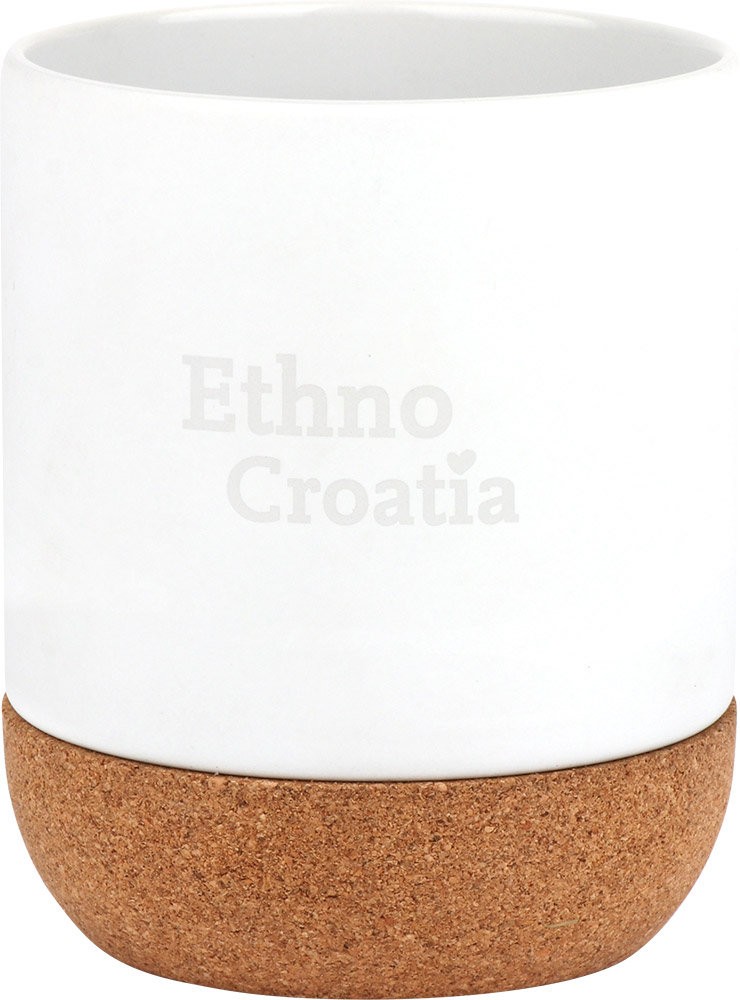 241929-EC Šalica keramička s plutom Ethno Croatia 300 ml bijela mat P20