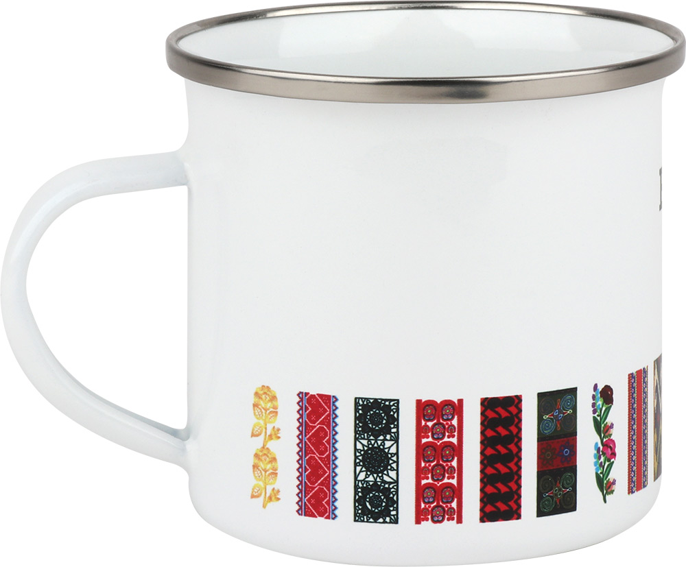241930-EC Šalica lončić od emajla Ethno Croatia 350 ml bijeli