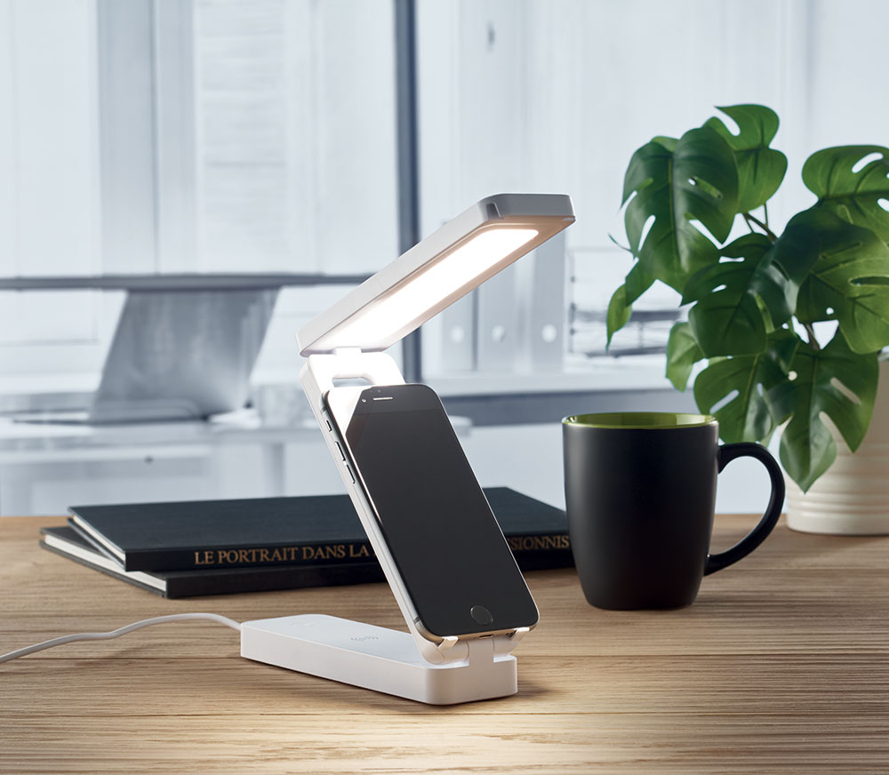 242263-EC Lampa stolna Espurna ABS sklopiva, 14 led  i bežični punjač 10W, bijela