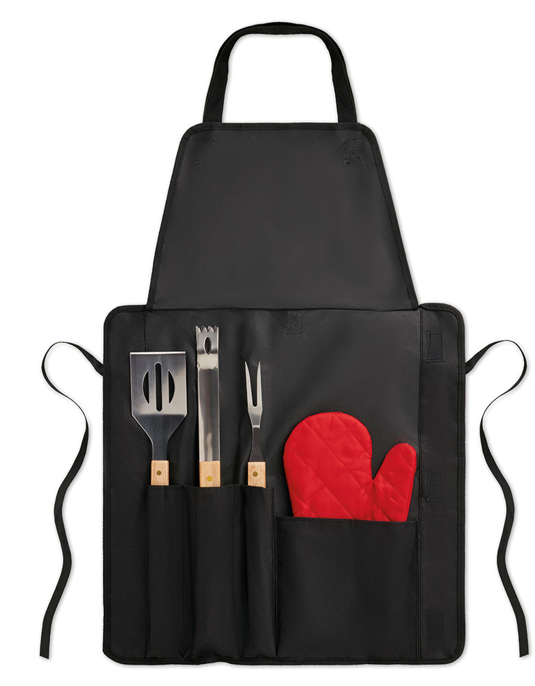 242406-EC Set za roštiljanje DONAU pregača, 3-djelni set pribora i rukavica