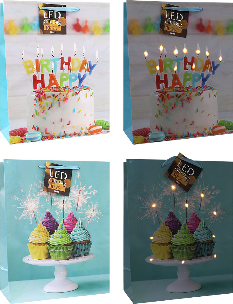242740-EC Vrećica L svakodnevna sjaj rođendan sa LED lampicama 77665 P12/96