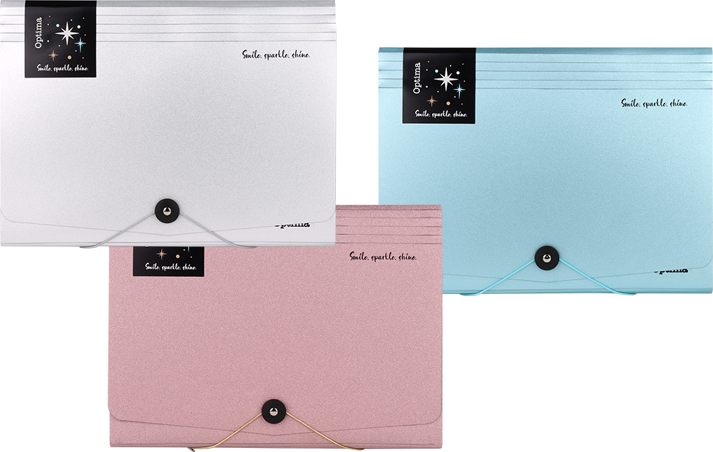 242982-EC Mapa harmonika PVC A4 12 preg. OPTIMA Glitter sort.boje 120370 P12/48