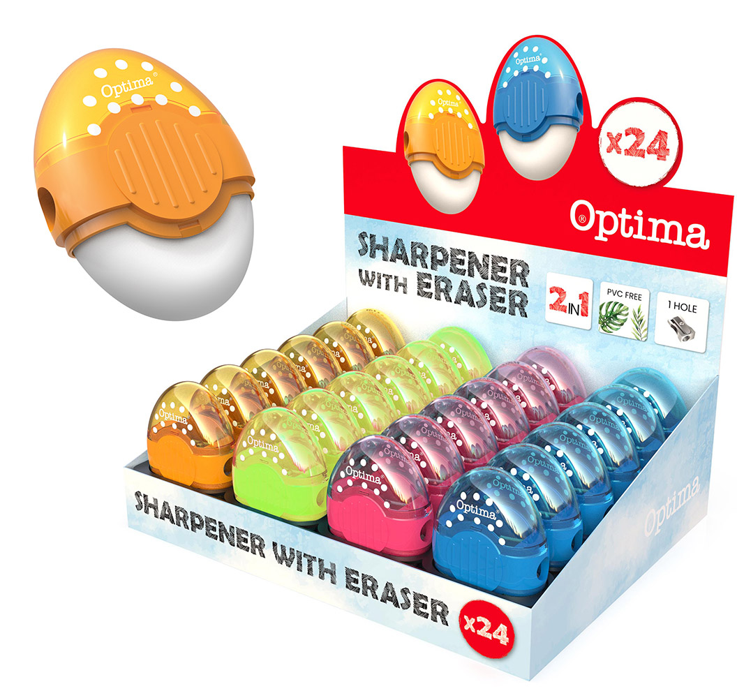 243426-EC Gumica+šiljilo OPTIMA sort boja fluo display 24/1 100053 P24/480