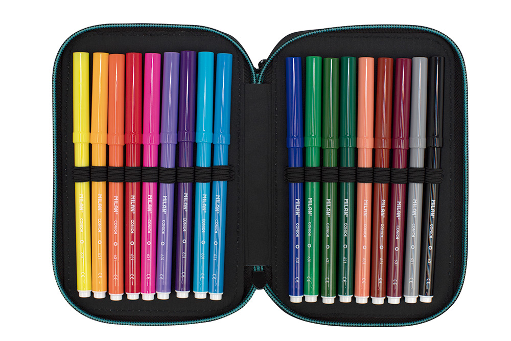 244626-EC Pernica trostruka sa priborom MILAN Sunset serija, black and pink P12