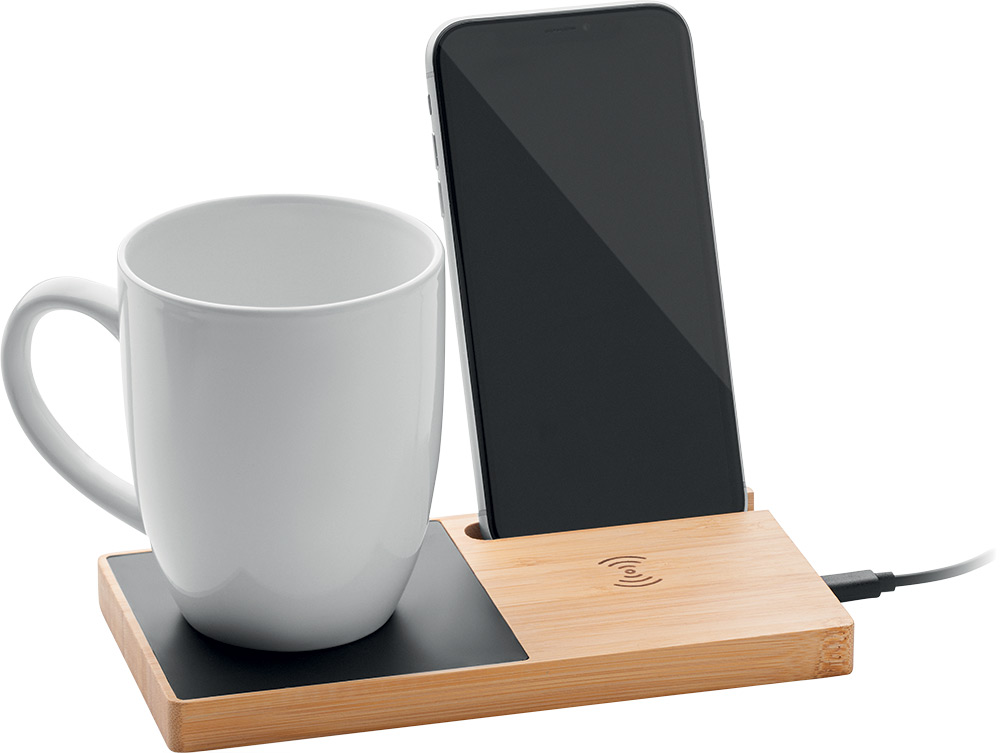 244962-EC Punjač Sibit od bambusa, grijač šalice i stalak za telefon P30