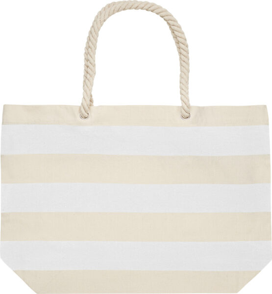 244964-EC Torba pamučna za shopping i plažu Heaven Stripe 220g bijelo bež 55x15x39cm P50
