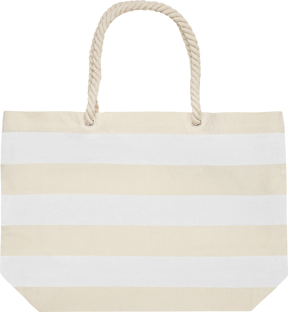 244964-EC Torba pamučna za shopping i plažu Heaven Stripe 220g bijelo bež 55x15x39cm P50