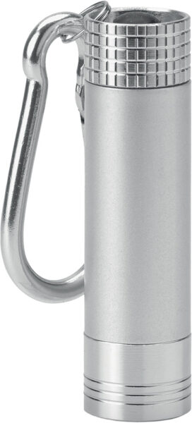 Lampa baterijska ABS mini s karabinom, s led svjetlom za ugravirani logo srebrna